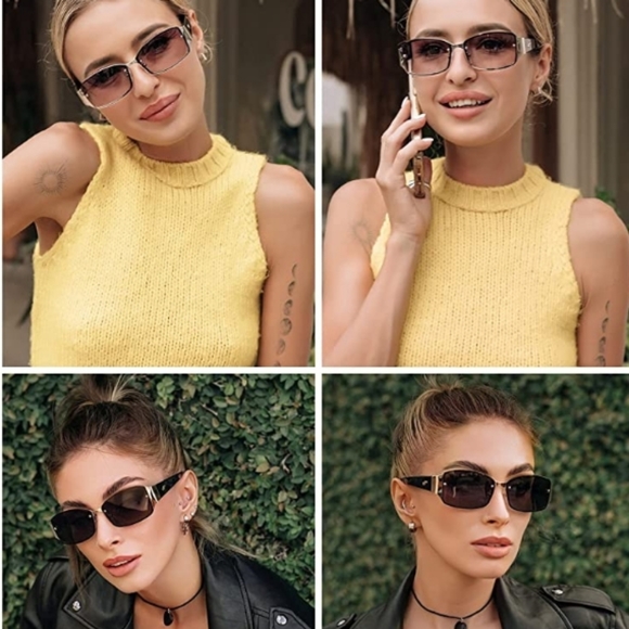 New Vintage Sunglasses for Women Men Rectangle Rimless Metal Shades main image 5